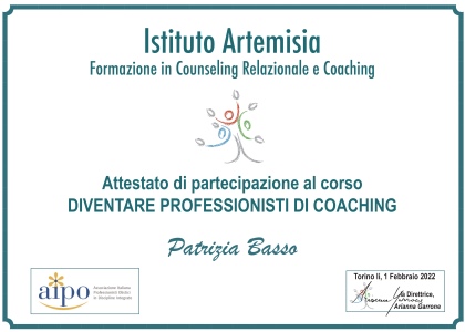 Attestato di frequenza corso di counseling relazionale e coaching