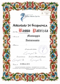 Attestato di frequenza corso di massaggio antisinusite